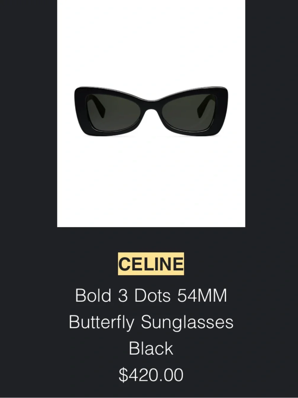 Celine Black Butterfly Cat-Eye Sunglasses